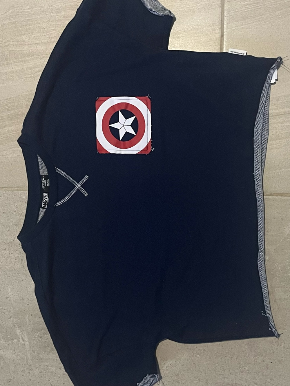 Captain America Her Universe Navy Crop Tee with Red, White Star Patch